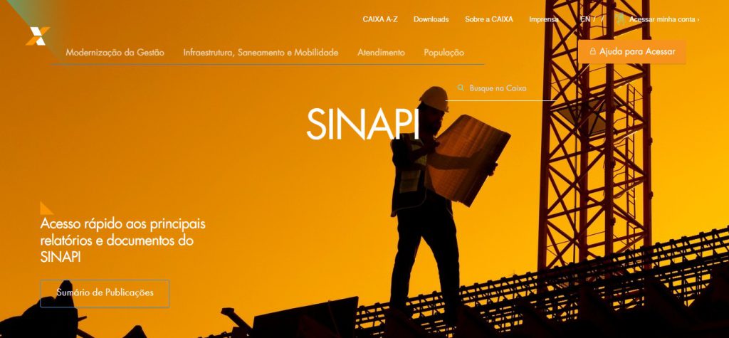 print da home do site sinapi da caixa