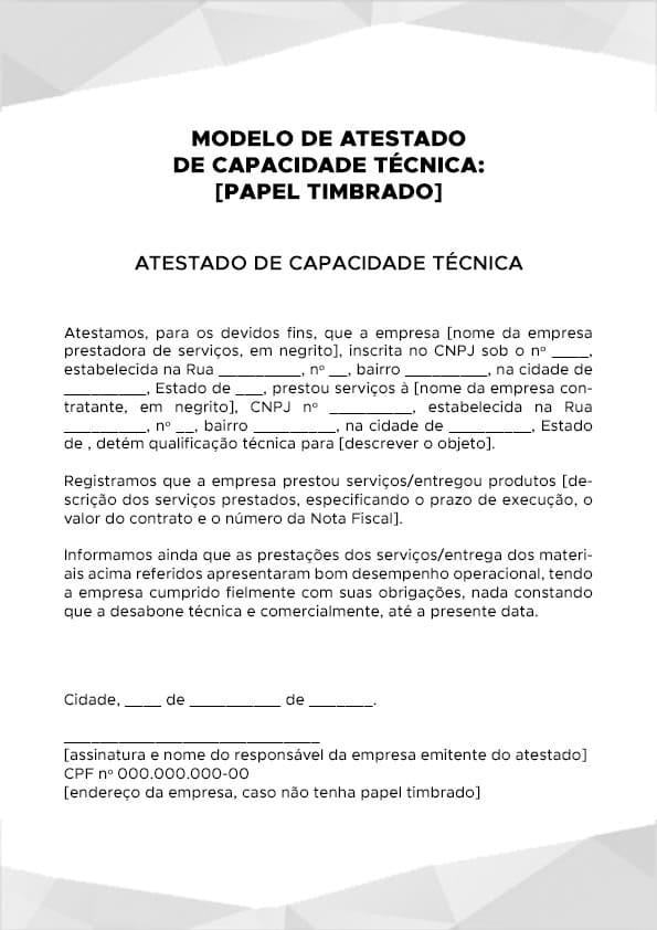 Modelo de atestado de capacidade técnica