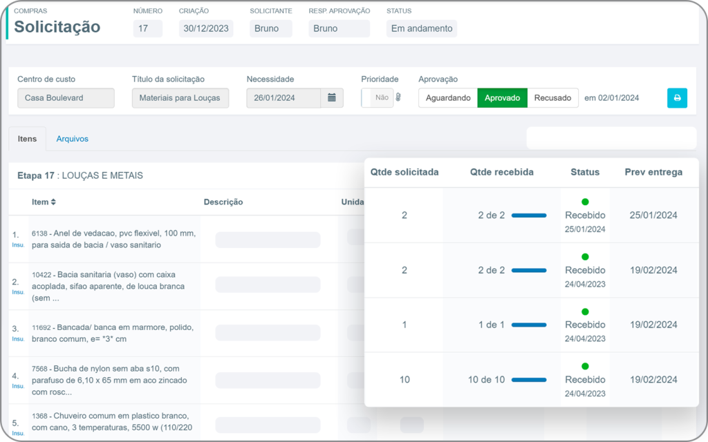 Economize fazendo cotações automáticas, crie solicitações de compras e emita ordem de compras com alçada de aprovação. Tudo totalmente integrado com Orçamentos e Financeiro, na obra ou no escritório.