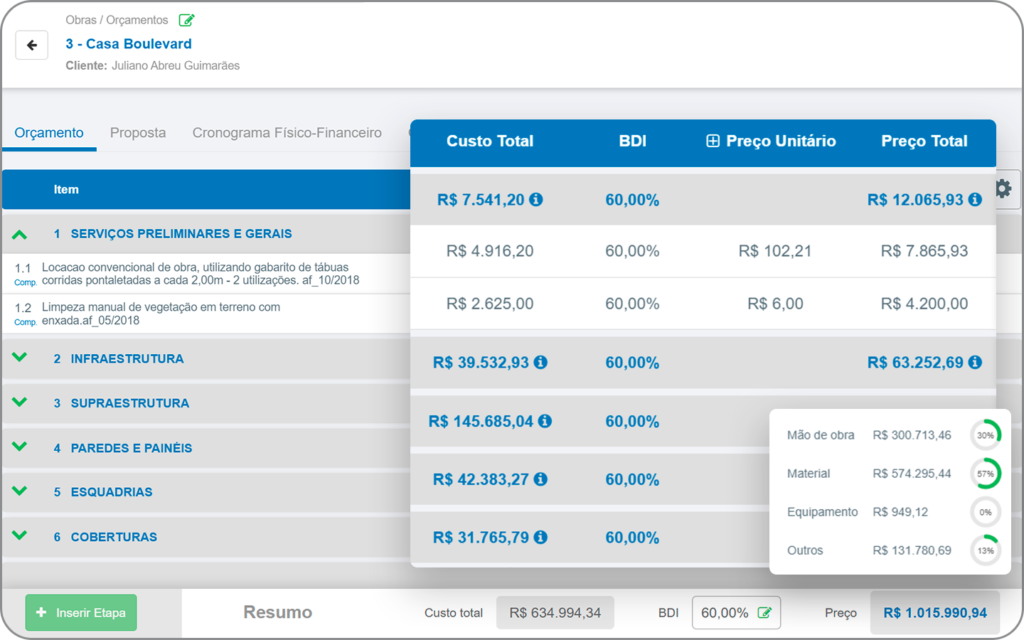 Orçamento de obras Software de Gestão de Obras
